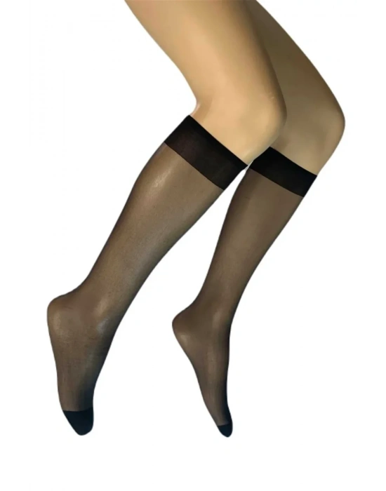 12 Adet Parlak Dizaltı Kadın Çorap 15 Denye Siyah 500