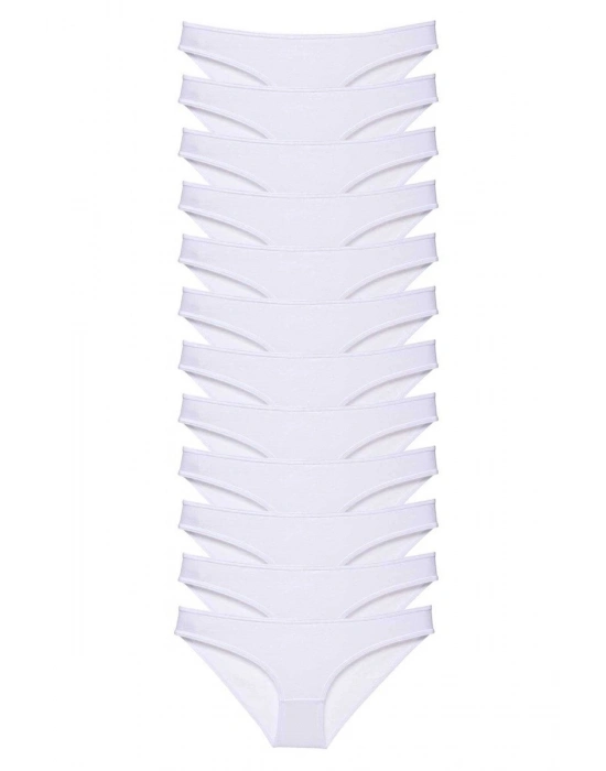 12 adet Süper Eko Set Likralı Kadın Slip Külot Beyaz