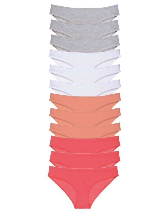 12 adet Süper Eko Set Likralı Kadın Slip Külot Gri Beyaz Pudra Fuşya