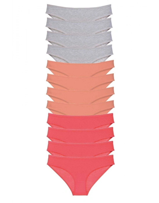 12 adet Süper Eko Set Likralı Kadın Slip Külot Gri Pudra Fuşya