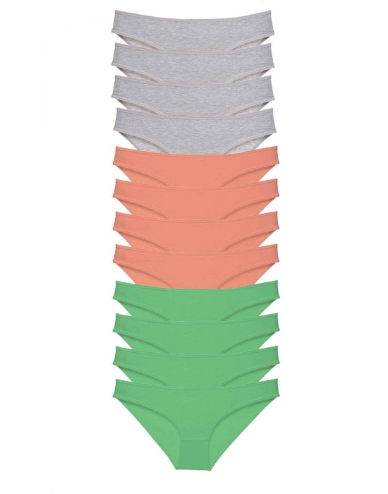 12 adet Süper Eko Set Likralı Kadın Slip Külot Gri Pudra Yeşil