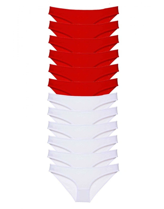 12 adet Süper Eko Set Likralı Kadın Slip Külot Kırmızı Beyaz