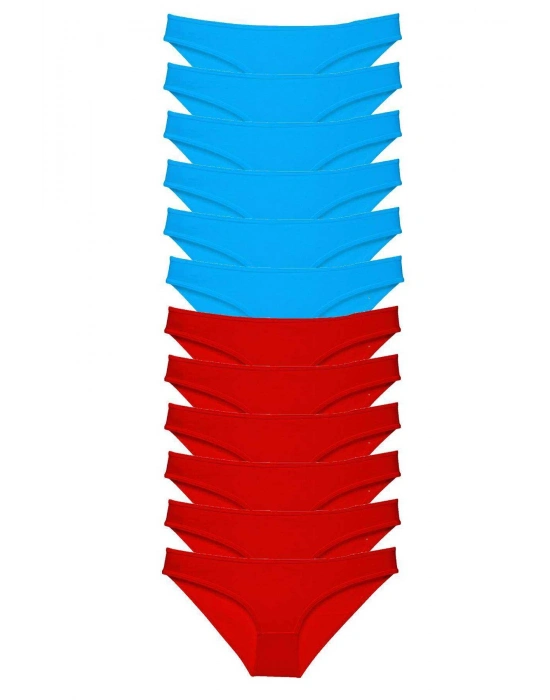 12 adet Süper Eko Set Likralı Kadın Slip Külot Kırmızı Mavi