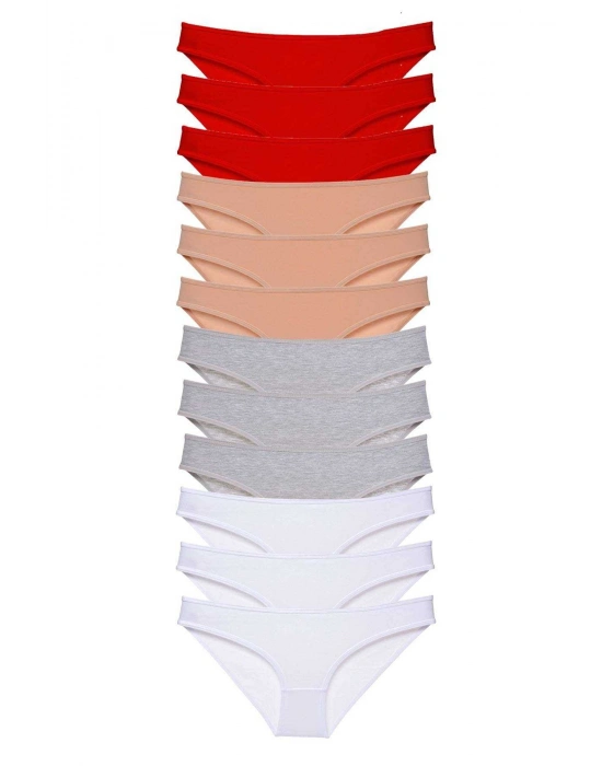 12 adet Süper Eko Set Likralı Kadın Slip Külot Kırmızı Ten Gri Beyaz