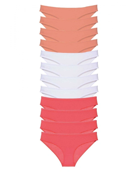 12 adet Süper Eko Set Likralı Kadın Slip Külot Pudra Beyaz Fuşya