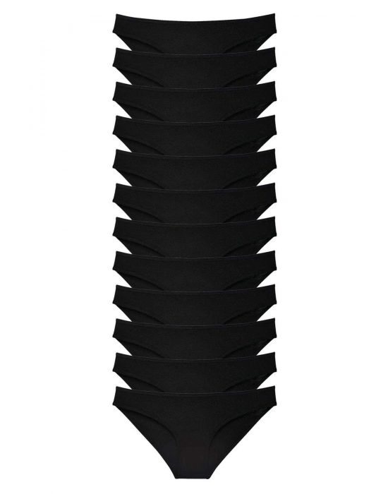 12 adet Süper Eko Set Likralı Kadın Slip Külot Siyah