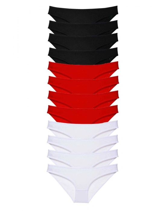 12 adet Süper Eko Set Likralı Kadın Slip Külot Siyah Kırmızı Beyaz