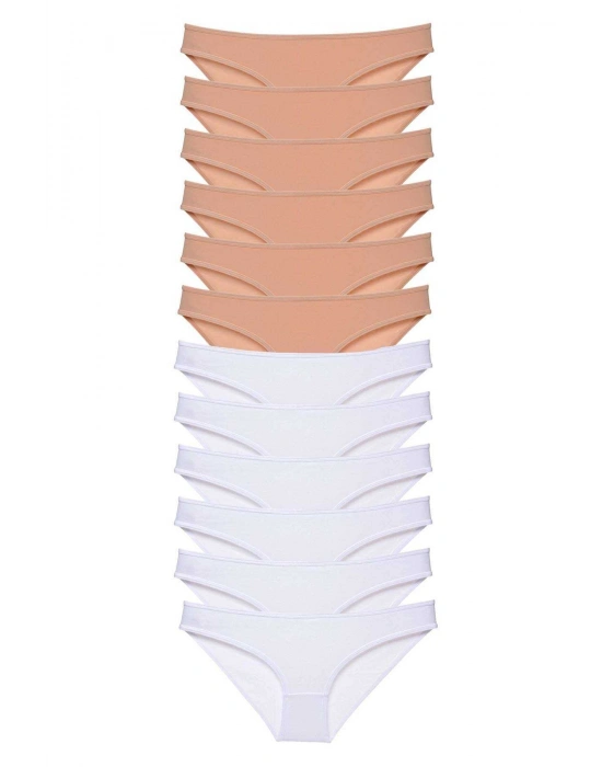 12 adet Süper Eko Set Likralı Kadın Slip Külot Ten Beyaz