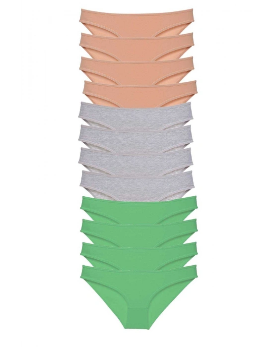 12 adet Süper Eko Set Likralı Kadın Slip Külot Ten Gri Yeşil