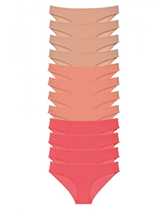 12 adet Süper Eko Set Likralı Kadın Slip Külot Ten Pudra Fuşya