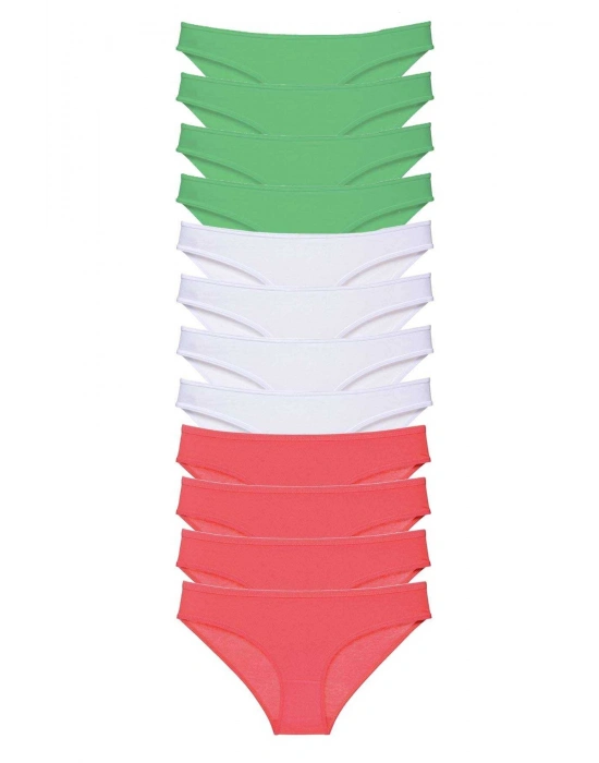 12 adet Süper Eko Set Likralı Kadın Slip Külot Yeşil Beyaz Fuşya