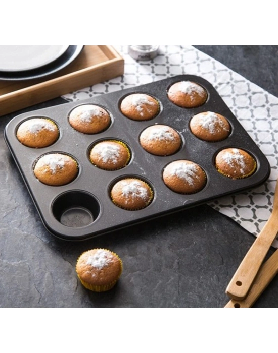 12 Bölmeli Metal Yapışmaz Muffin Kek Kalıbı