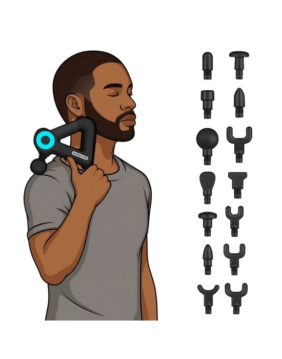 ®  12 Farklı Başlıklı Profesyonel Masaj Tabancası - Kas Gevşetici ve Yorgunluk Giderici Masaj Aleti