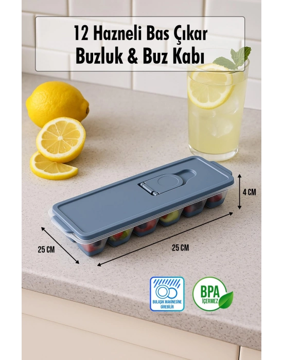 12 Hazneli Bas Çıkar Buzluk & Buz Kabı Yeşil