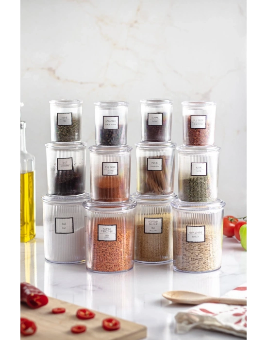 12li Barok Yuvarlak 3 Boy Kavanoz Seti & Saklama Kabı & Erzak Kabı  (4*1000 ML, 4*500 ML,4*250 ML)