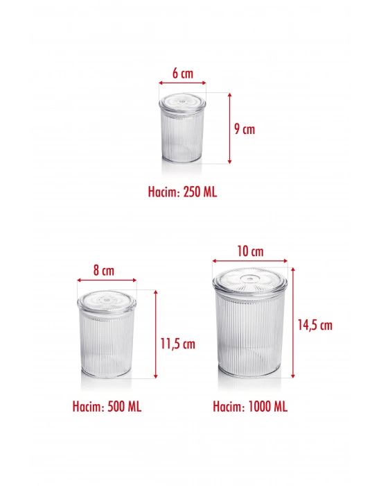 12li Barok Yuvarlak 3 Boy Kavanoz Seti & Saklama Kabı & Erzak Kabı  (4*1000 ML, 4*500 ML,4*250 ML)