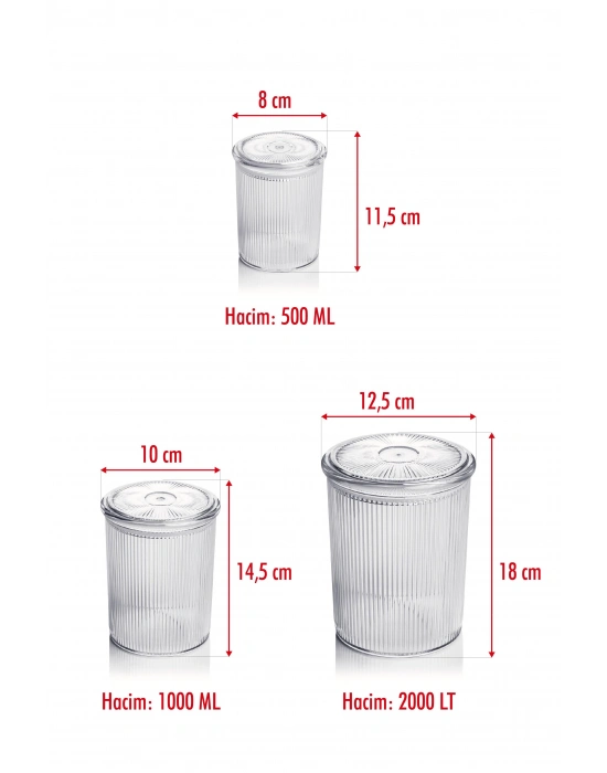 12li Barok Yuvarlak 3 Boy Kavanoz Seti & Saklama Kabı & Erzak Kabı (4*2000 ML, 4*1000 ML, 4*500 ML)