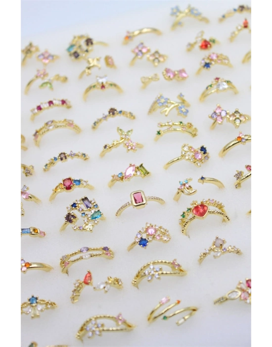 12li Karışık Prenses Yüzük Seti - Altın