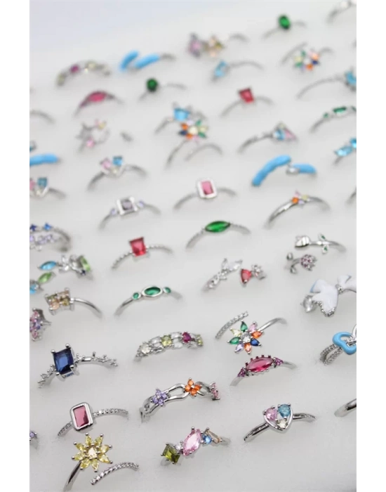 12li Karışık Prenses Yüzük Seti - Gümüş