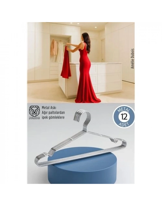 ® 12li Lüks Çelik Elbise Askısı - İz Yapmayan İnce Tasarım Metal Kıyafet Düzenleyici (40cm)