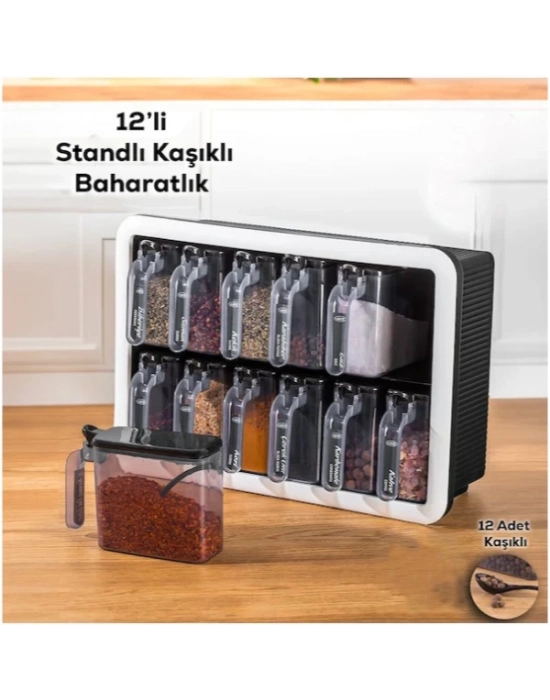 12li Standlı Kaşıklı Baharatlık Seti