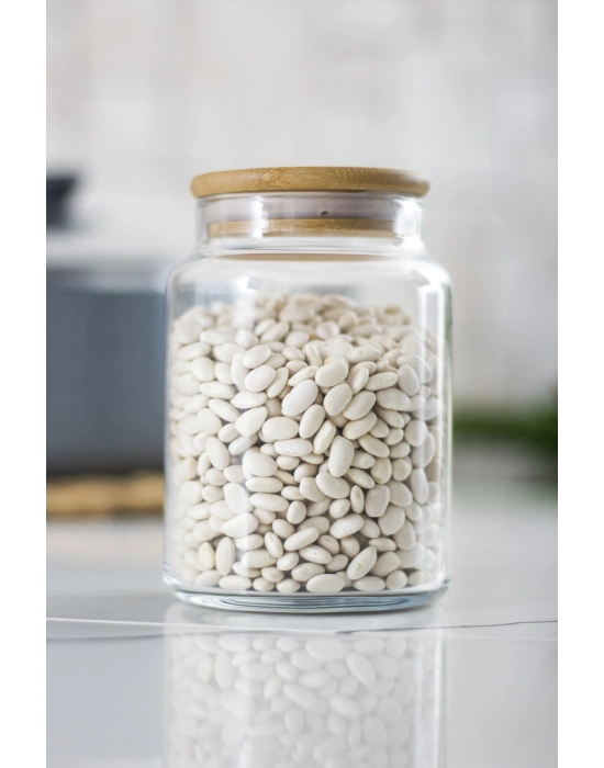 12 Lü Set Bambu Kapaklı Cam Kavanoz & Erzak Saklama Kabı 800 ml Orta  Boy ( Vakum Kapak )