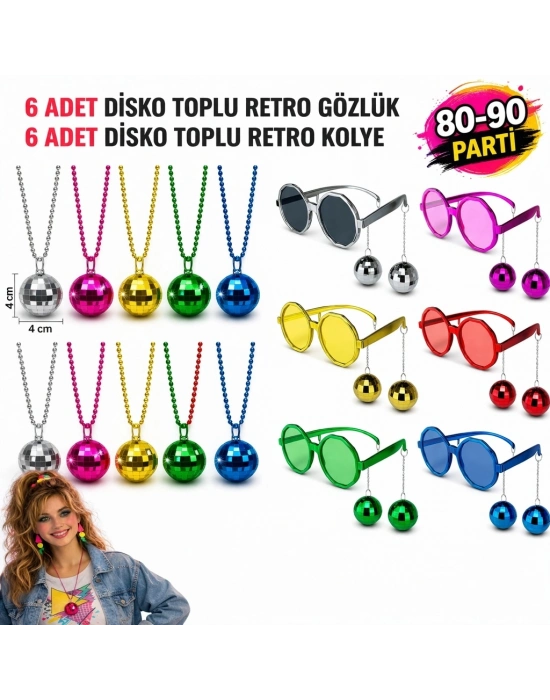 12 Parça 80-90 Retro Parti Seti Disco Toplu Gözlük ve Kolye