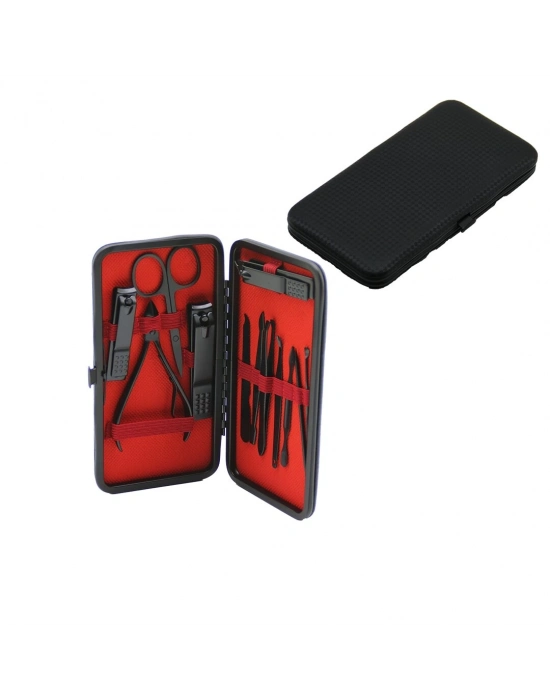 12 Pcs - Siyah Manikür - Pedikür Seti Siyah - Cüzdan Modeli Çantalı