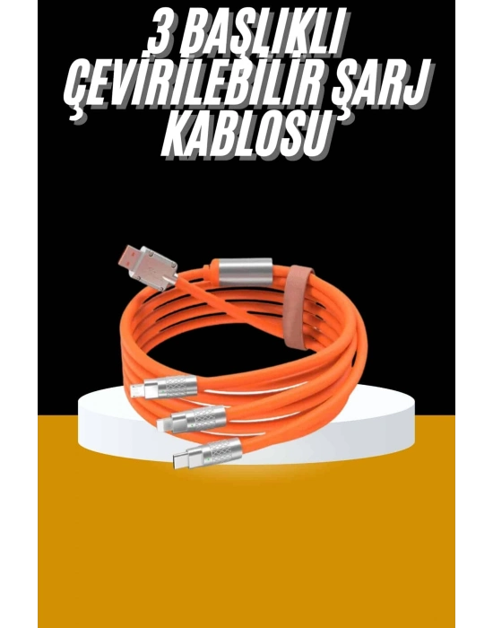120W 3 İn 1 Uyumlu Silikon Şarj Kablosu Hızlı Şarj Kablosu