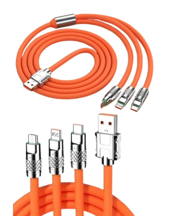 120W 3 İn 1 Uyumlu Silikon Şarj Kablosu Hızlı Şarj Kablosu