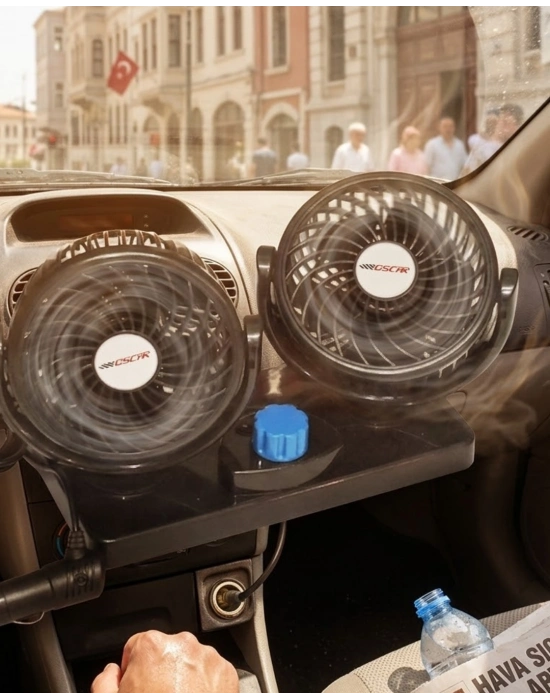 12V Araç İçi Vantilatör Çift Modlu Döner Başlıklı Oto Fan