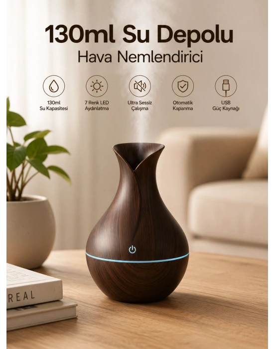 130ml Aromaterapi Difüzörü Hava Nemlendirici 7 Renk LED Işıklı