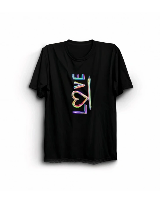 14 Şubat Sevgililer Günü Love Baskılı Oversize Bisiklet Yaka T-shirt - Siyah