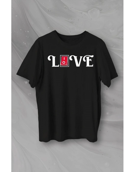 14 Şubat Sevgililer Günü Love Baskılı Oversize Bisiklet Yaka T-shirt - Siyah