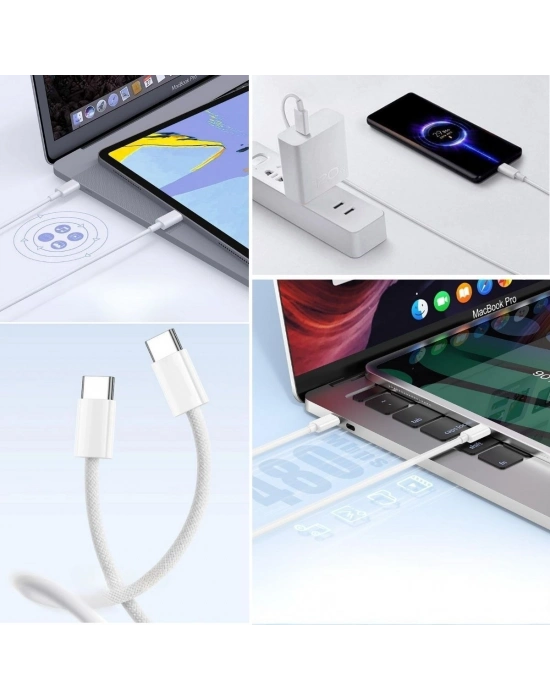 ®   15/15 Pro Type-C to Type-C Hasır Örgü Hızlı Şarj Kablosu (1m)