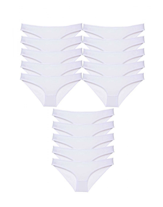 15 adet Süper Eko Set Likralı Kadın Slip Külot Beyaz