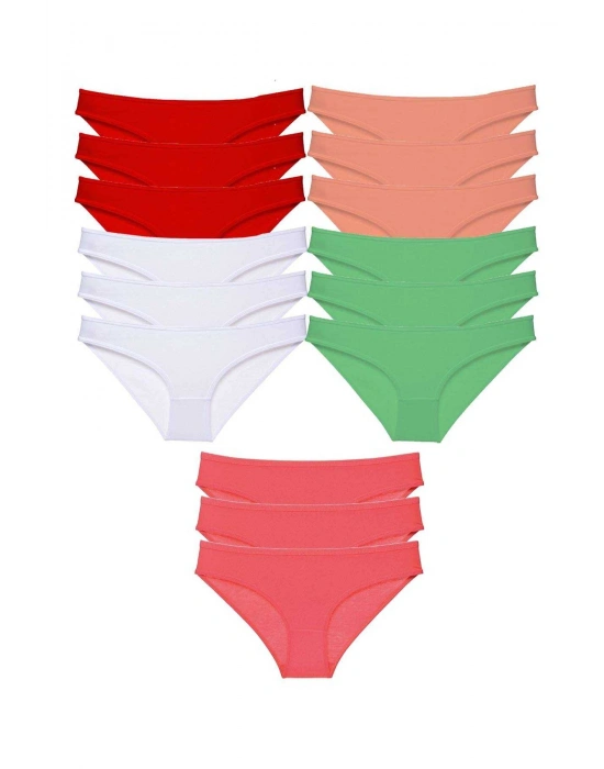 15 adet Süper Eko Set Likralı Kadın Slip Külot Kırmızı Beyaz Pudra Yeşil Fuşya