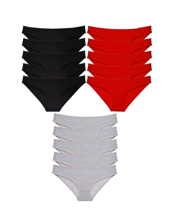 15 adet Süper Eko Set Likralı Kadın Slip Külot Siyah Kırmızı Gri