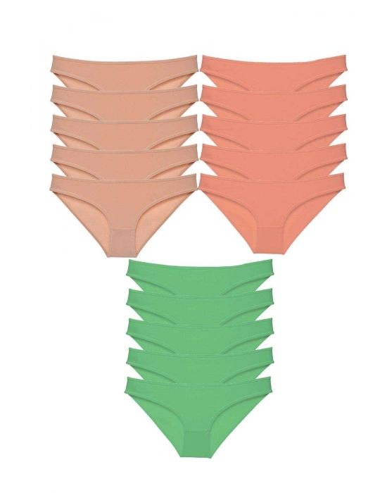 15 adet Süper Eko Set Likralı Kadın Slip Külot Ten Pudra Yeşil