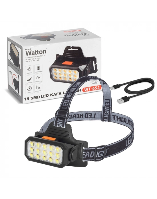 15 Ledli Sarı / Beyaz Şarjlı Kafa Lambası Watton Wt-652