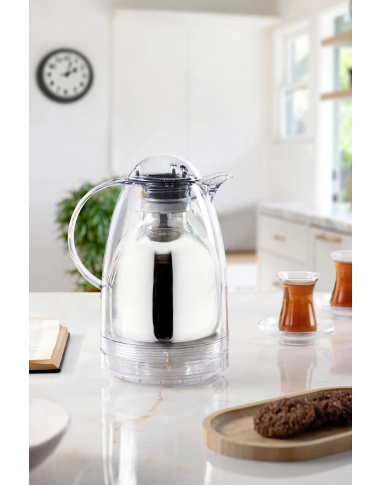 1.5 LT Isı Yalıtımlı Çay Ve Soğuk Su Termosu Şeffaf (12 Saat Sıcak Tutar& İçi Camdır)
