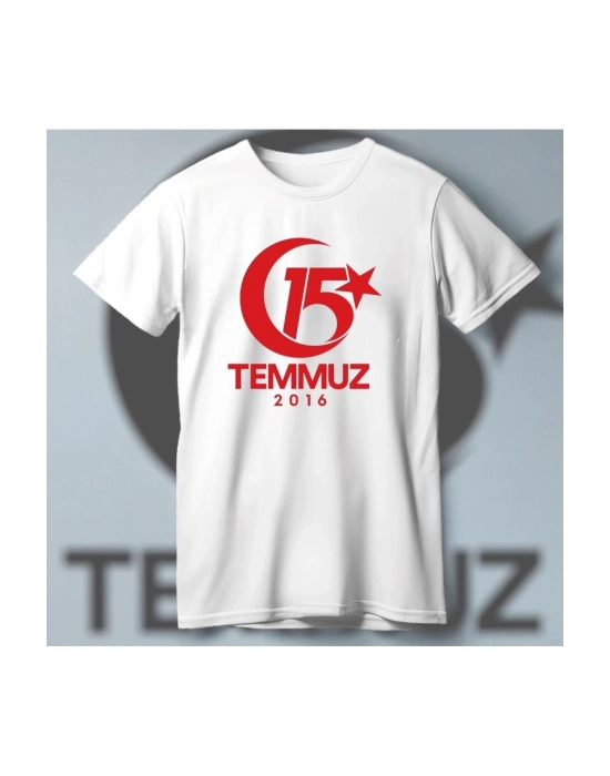15 Temmuza Özel Tasarım 2016 Baskılı T-shirt - Beyaz -