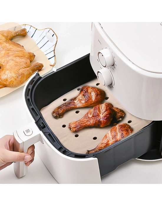 ®  150 Adet Air Fryer Pişirme Kağıdı Tek Kullanımlık Hava Fritöz Yağ Geçirmez Yapışmaz Gıda Pişirme Kağıdı Delikli Kare Model