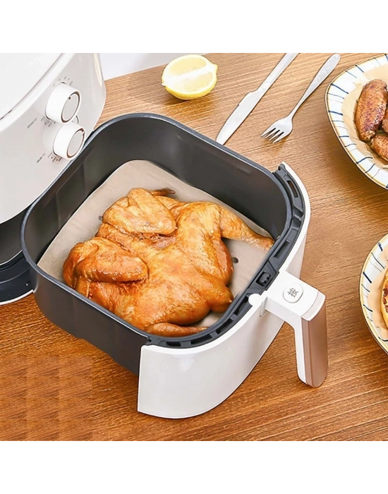 ®  150 Adet Air Fryer Pişirme Kağıdı Tek Kullanımlık Hava Fritöz Yağ Geçirmez Yapışmaz Gıda Pişirme Kağıdı Delikli Kare Model