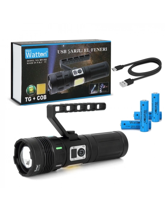 15.000 Lümen Tg + Cob Led Şarjlı El Feneri Wt-703
