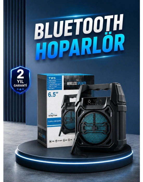 15W Güçlü Ses Çıkışlı Bluetooth Hoparlör FM Radyo ve Mikrofon Destekli