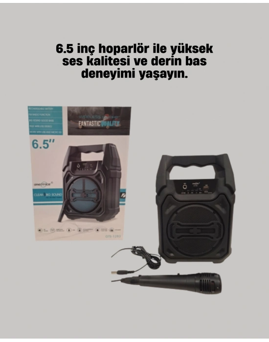 15W Güçlü Ses Çıkışlı Bluetooth Hoparlör FM Radyo ve Mikrofon Destekli