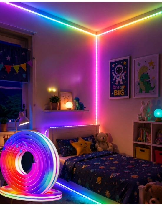 16 Milyon Renk RGB Neon Şerit Led İç ve Dış Mekan Dekor Işığı