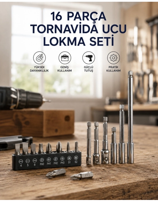 16 Parça Bits, Adaptör Ve Tornavida Ucu Seti