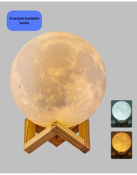16 Renkli 3D Ay Gece Lambası RGB Modlu Şarjlı